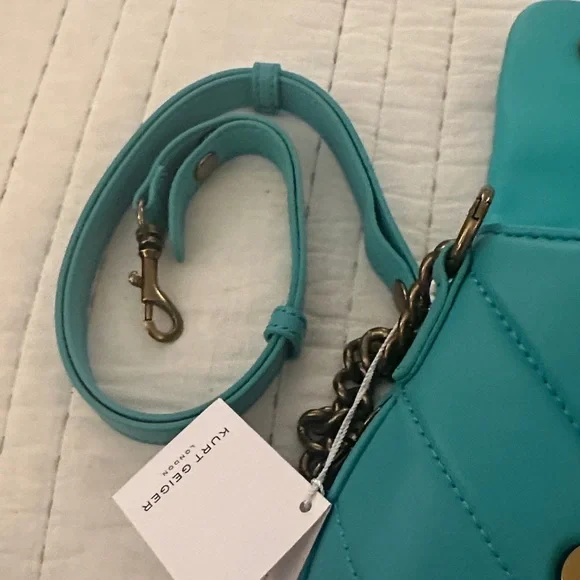 Kurt Geiger Turquoise Quilted Chain Shoulder Bag - Picture 3 of 12